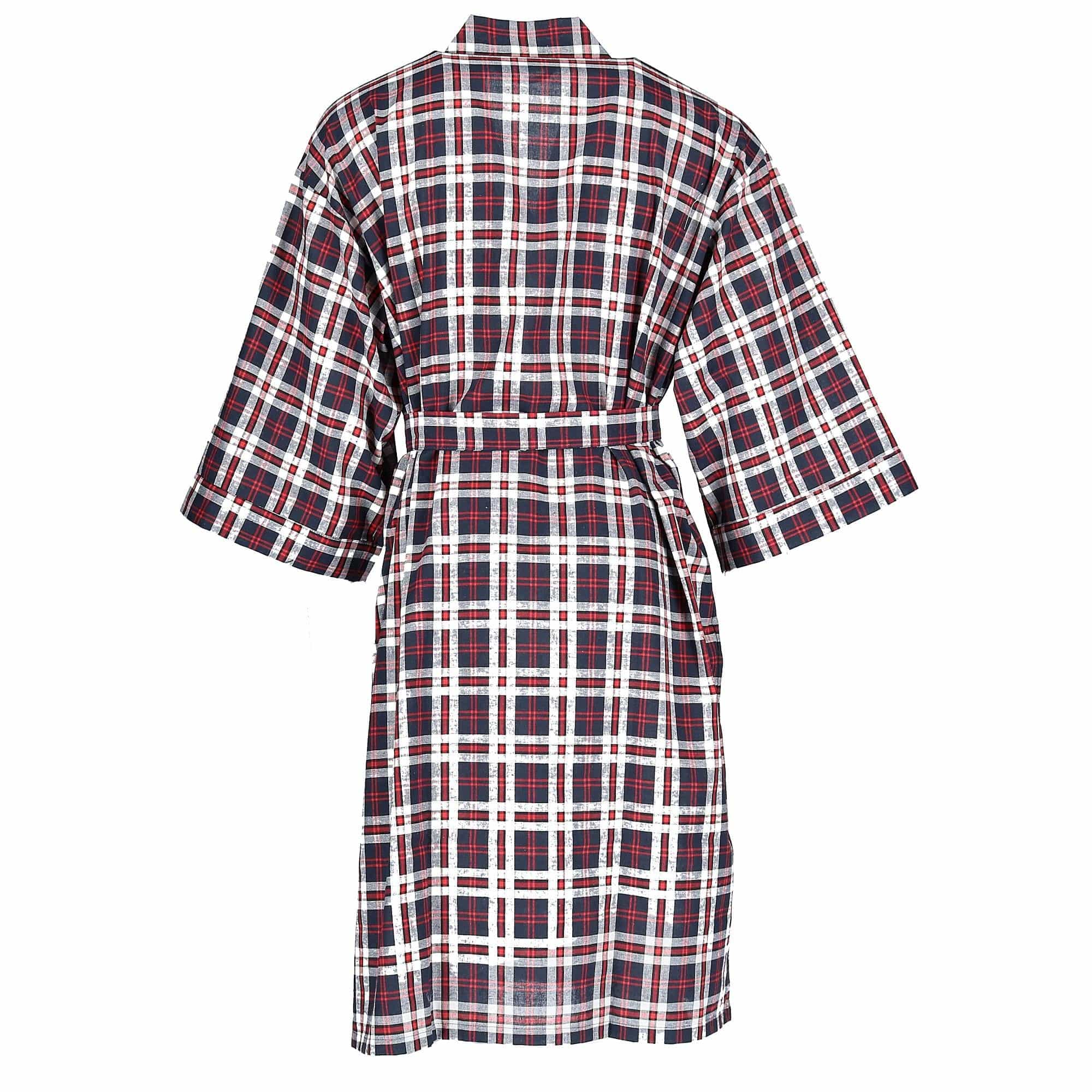 Leisureland Men's Plaid Kimono Broadcloth Robe - Red