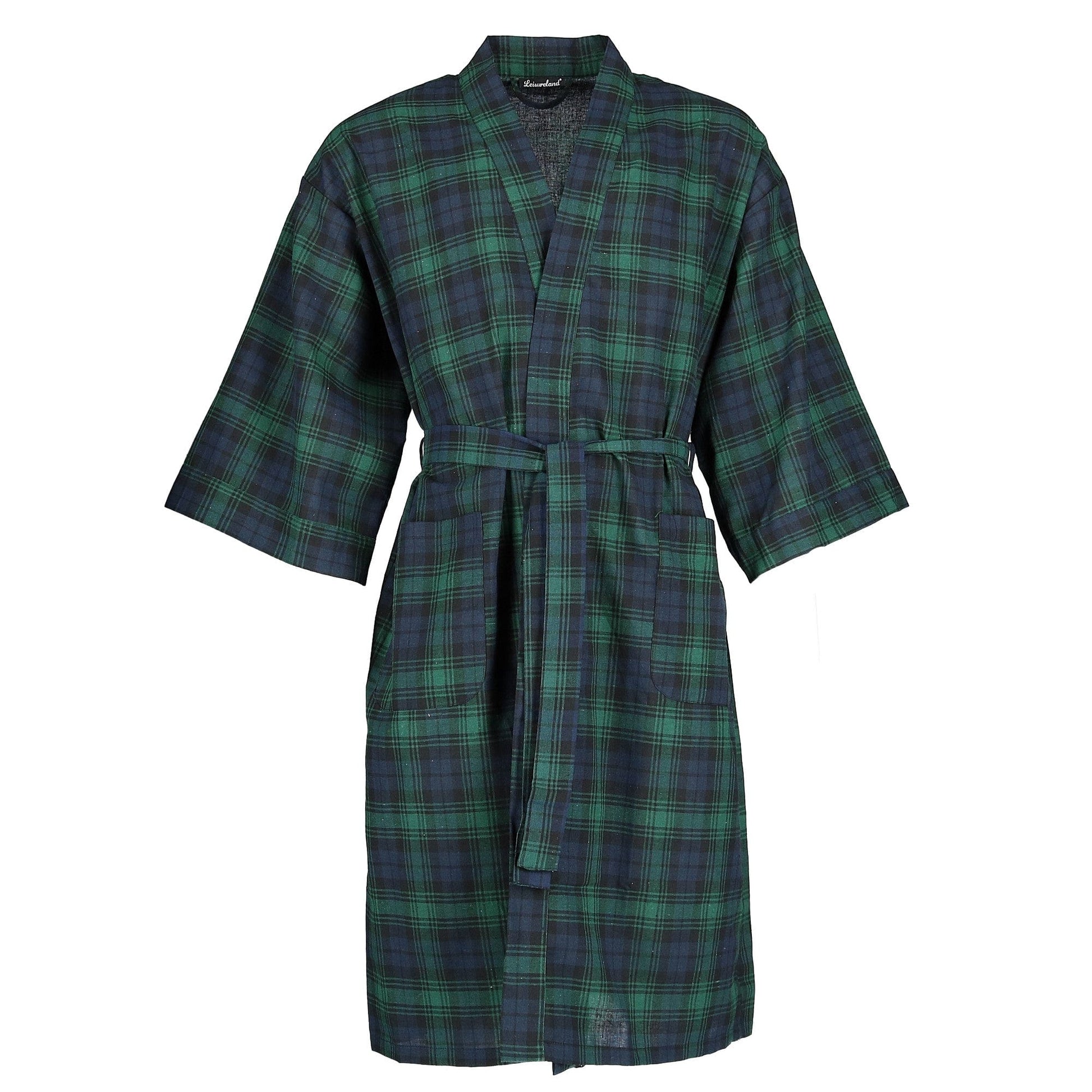 Leisureland Men's Plaid Kimono Broadcloth Robe - Men's Plaid Kimono Broadcloth Robe