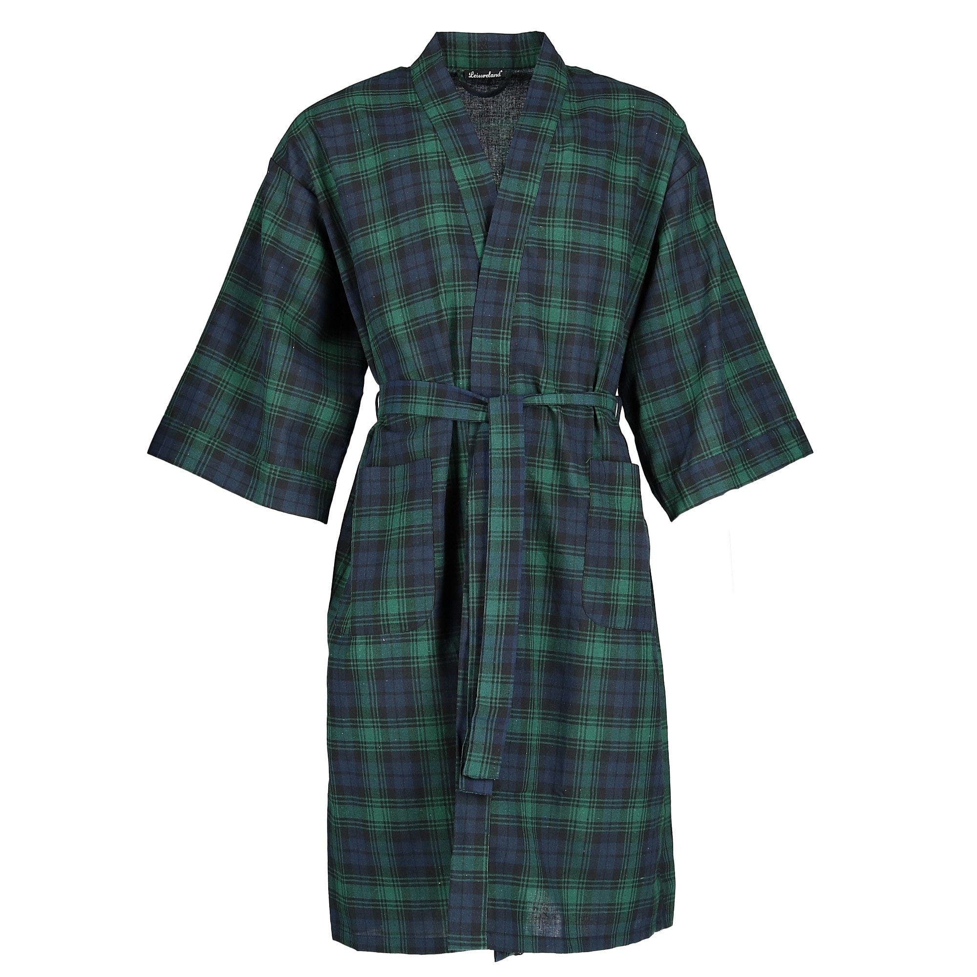 Leisureland Men's Plaid Kimono Broadcloth Robe - Men's Plaid Kimono Broadcloth Robe