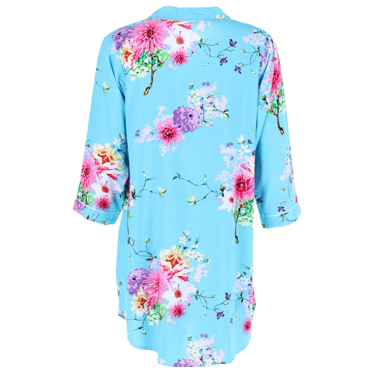 CTM® Women's Long Sleeve Chrysanthemum Floral Nightshirt - Blue