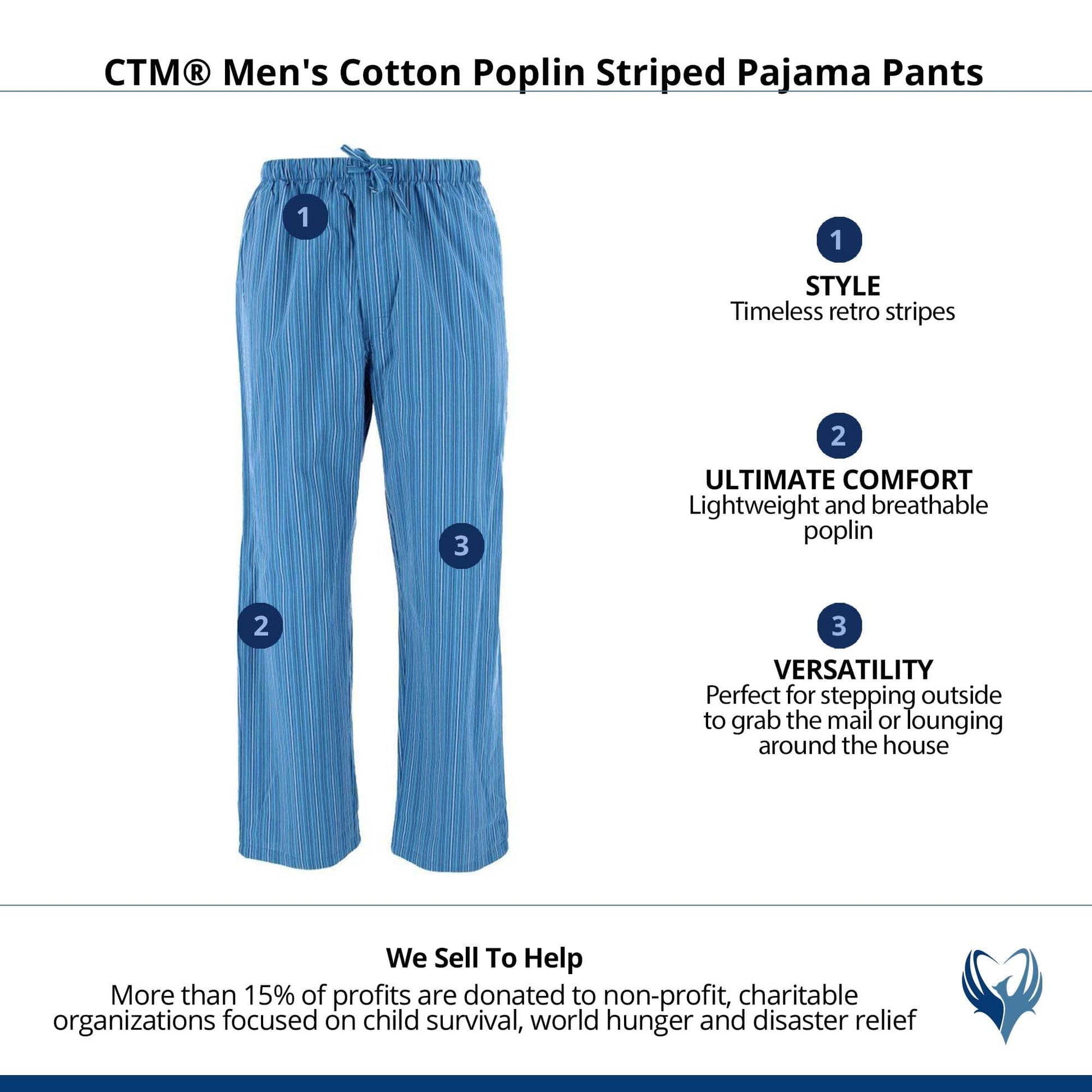 CTM® Men's Cotton Poplin Striped Pajama Pants - Blue