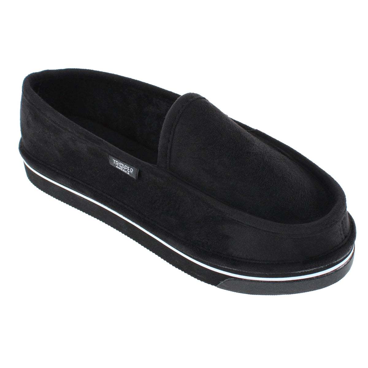 Trooper America Men's Microfiber Slip-On Slippers Indoor Outdoor EVA Sole - Black