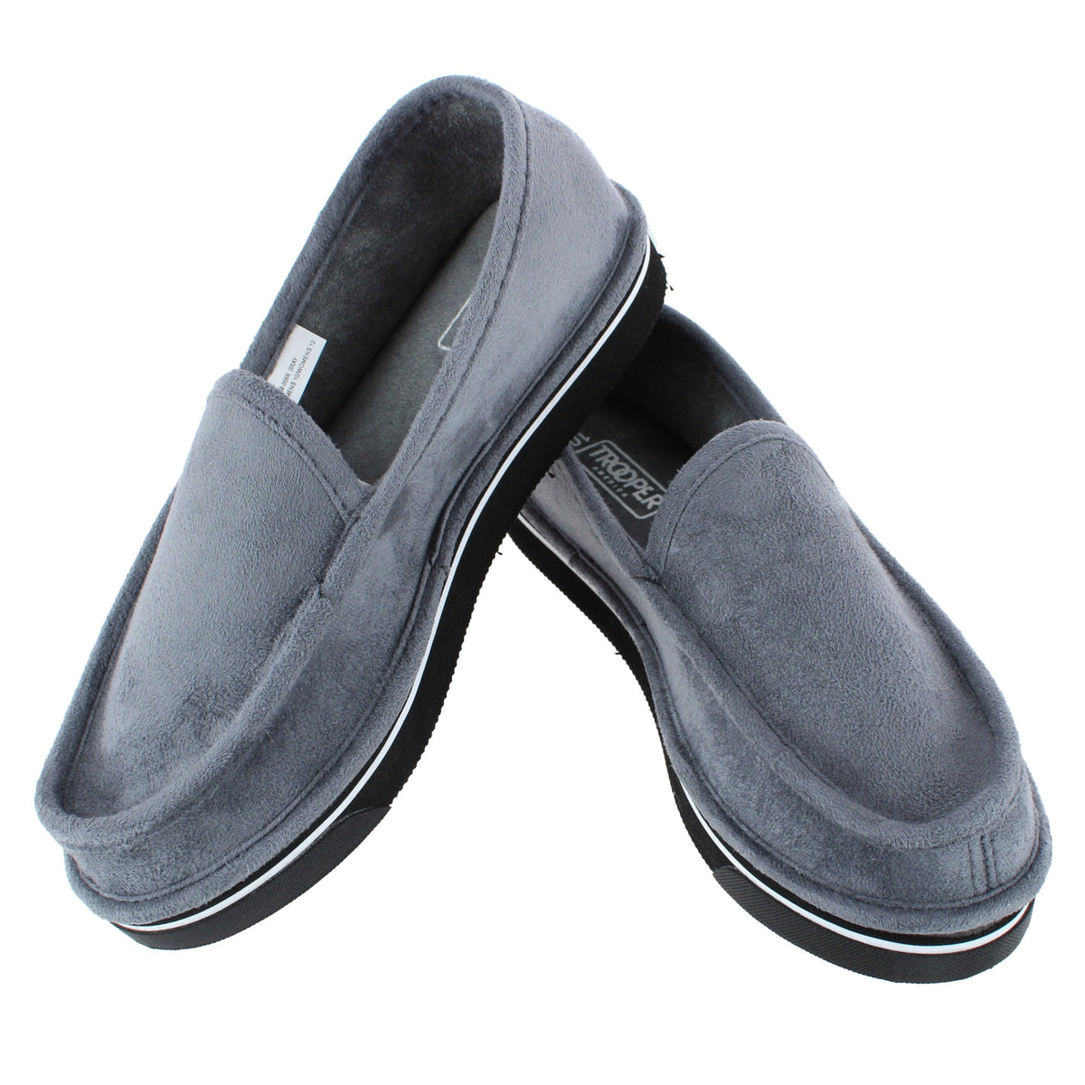 Trooper America Men's Microfiber Slip-On Slippers Indoor Outdoor EVA Sole - Grey