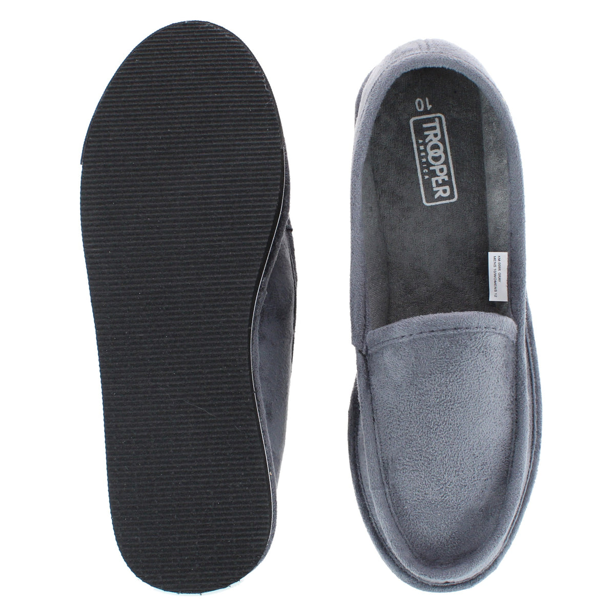 Trooper America Men's Microfiber Slip-On Slippers Indoor Outdoor EVA Sole - Grey