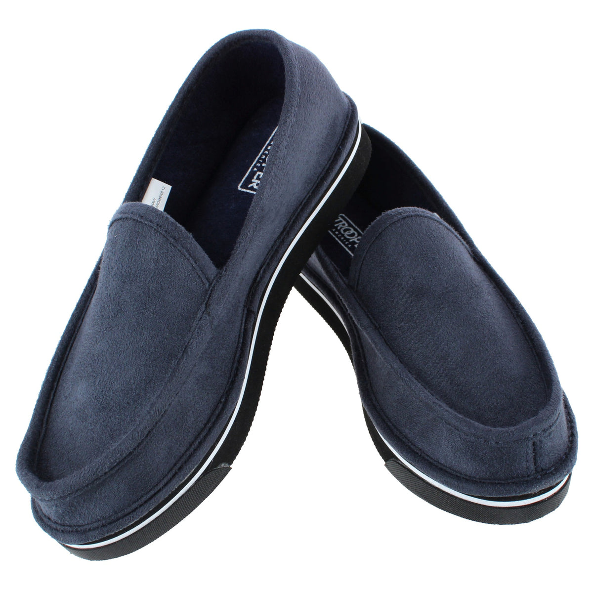 Trooper America Men's Microfiber Slip-On Slippers Indoor Outdoor EVA Sole - Navy