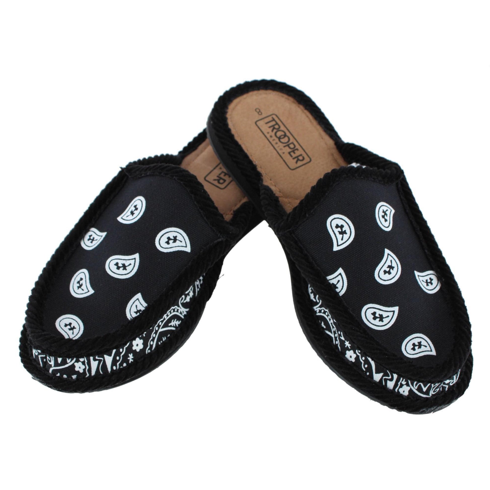 Trooper America Men's Open Back Bandana Print Slipper - Black