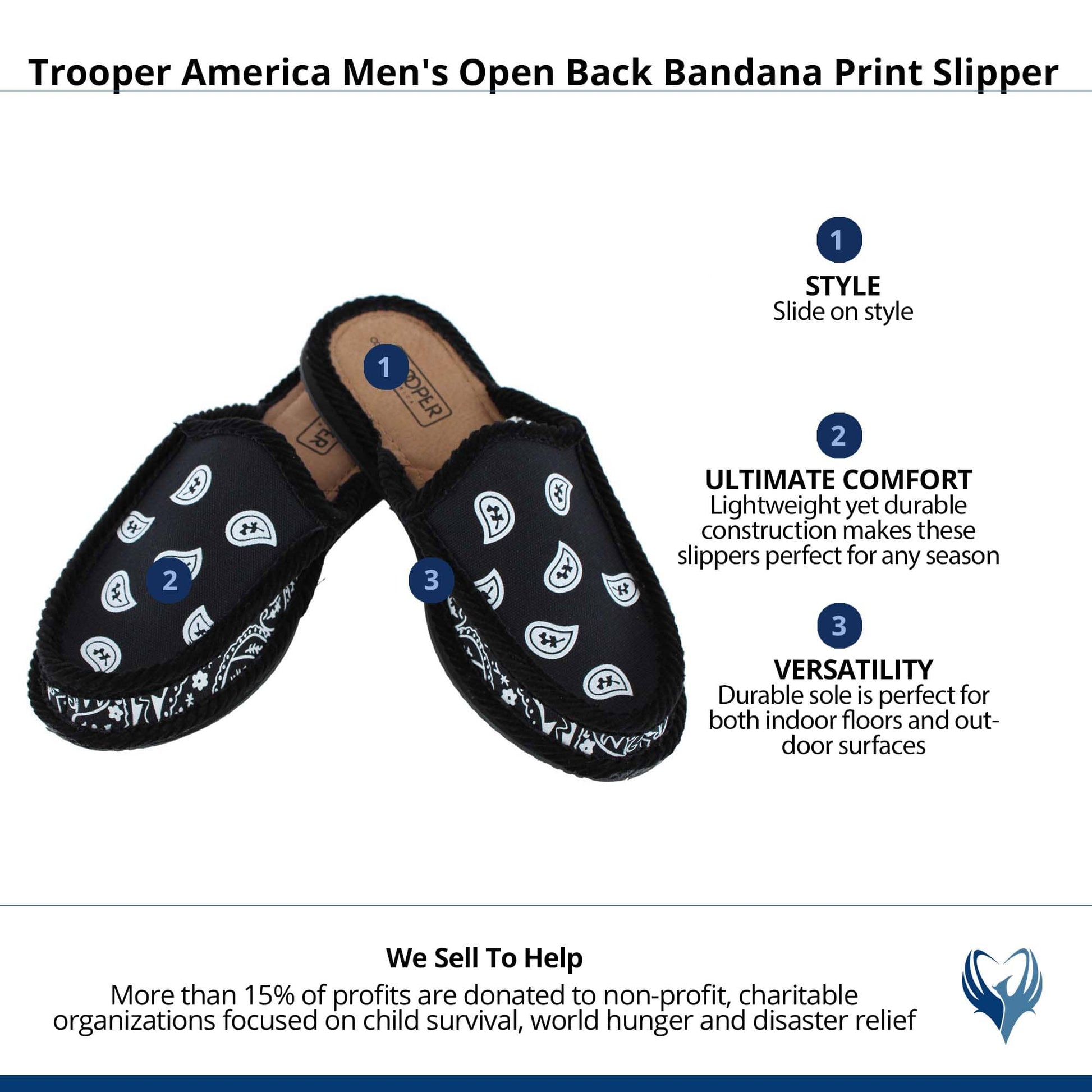 Trooper America Men's Open Back Bandana Print Slipper - Black