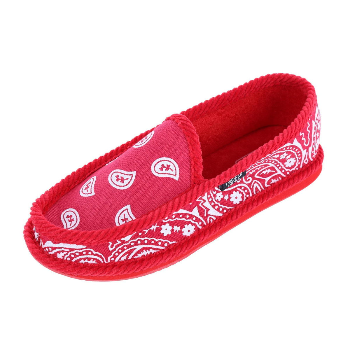 Trooper America Men's Bandana Print Slip On House Shoe Slipper - Red