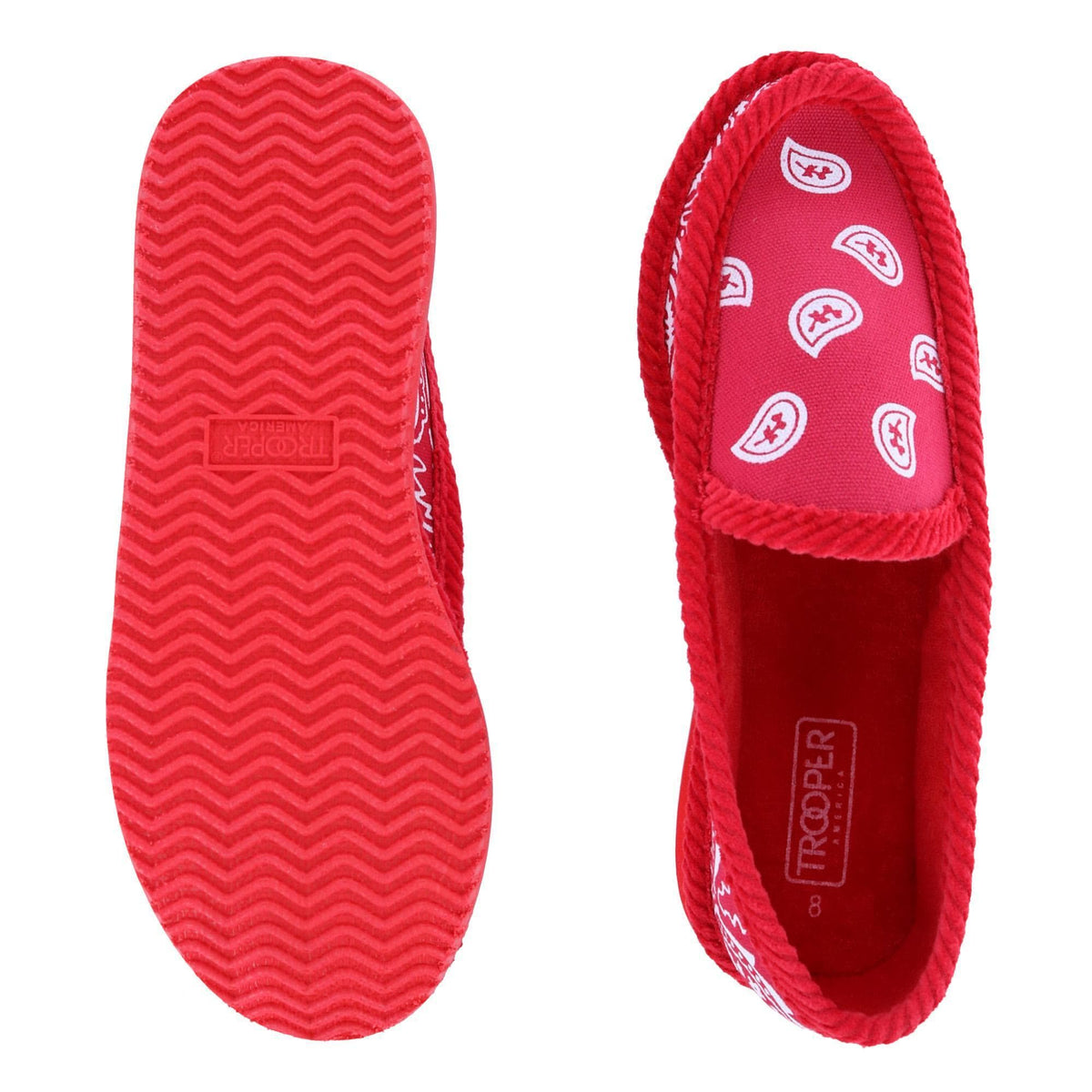 Trooper America Men's Bandana Print Slip On House Shoe Slipper - Red