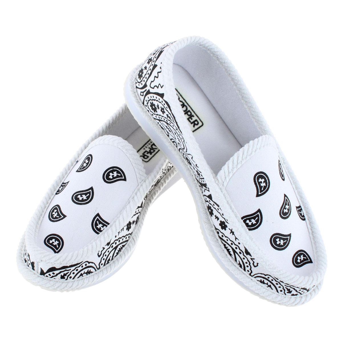 Trooper America Men's Bandana Print Slip On House Shoe Slipper - White