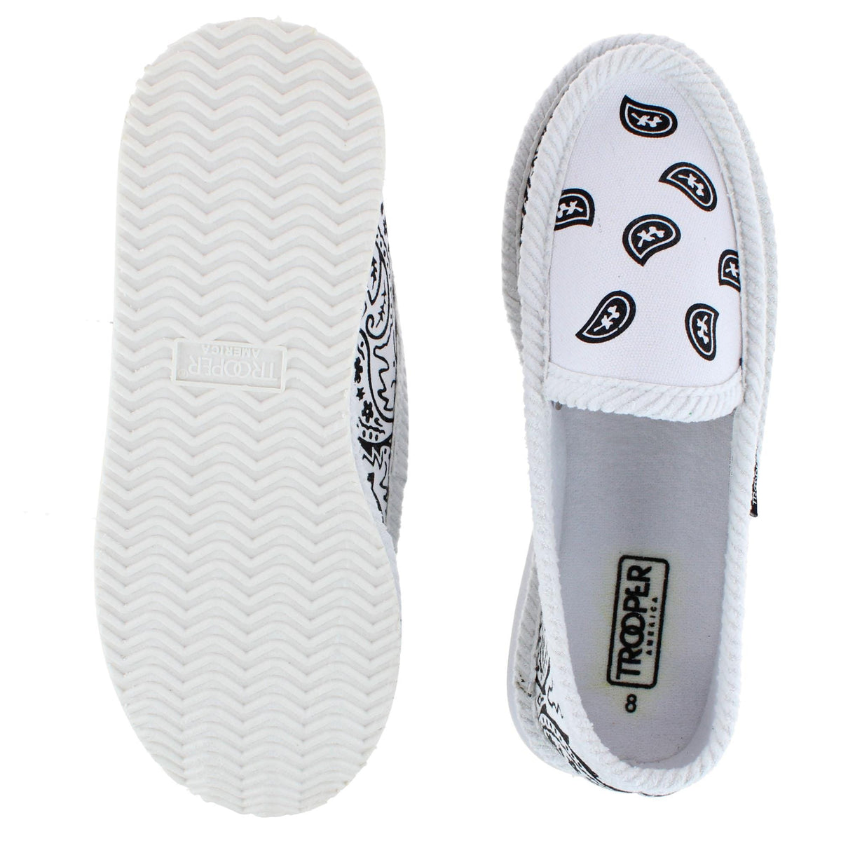 Trooper America Men's Bandana Print Slip On House Shoe Slipper - White