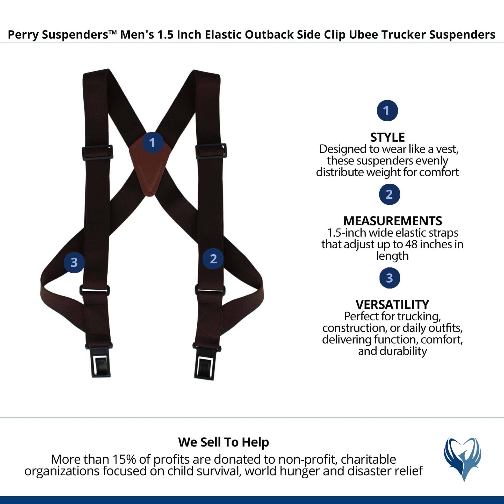 Perry Suspenders™ Men's 1.5 Inch Elastic Outback Ubee Trucker Suspenders - Brown