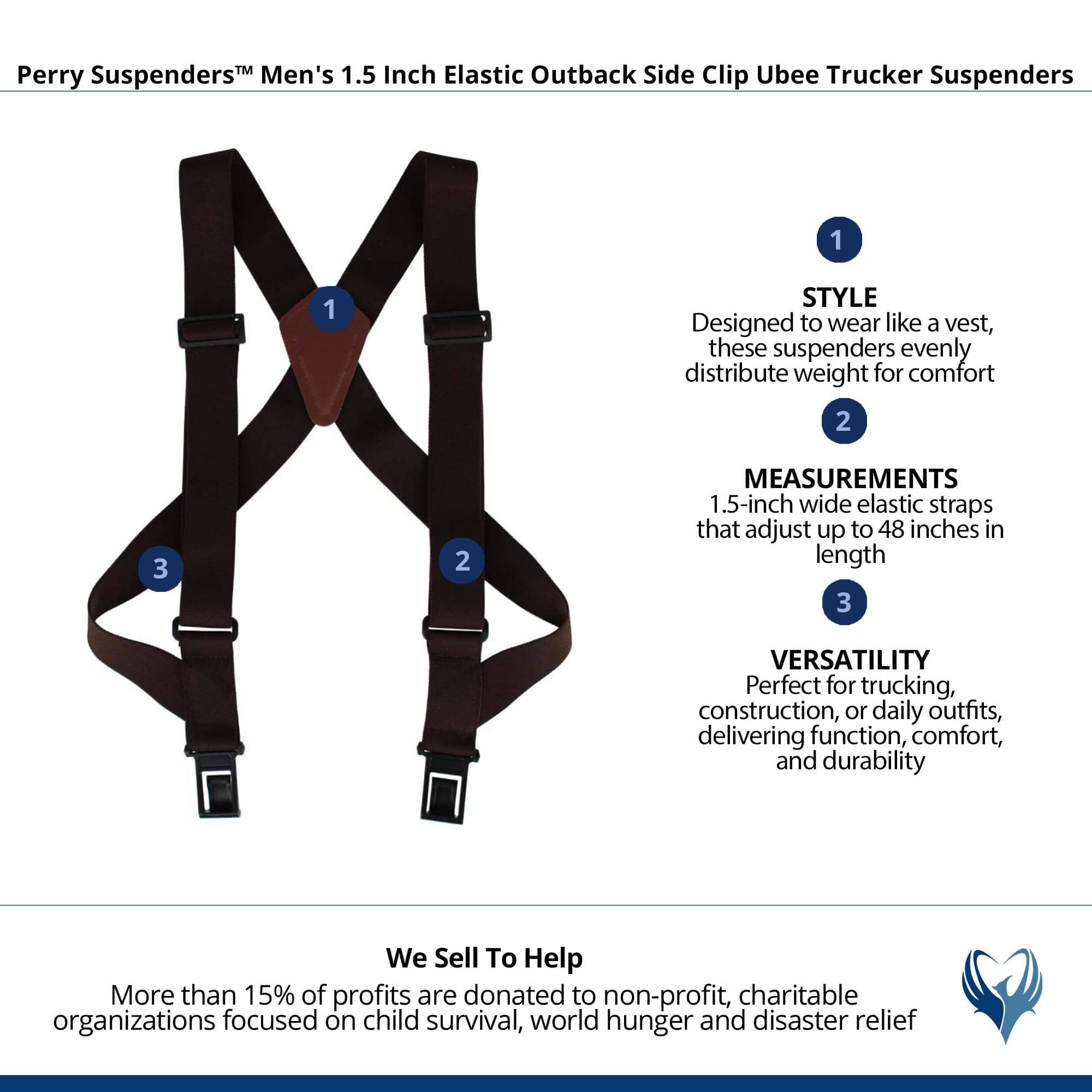 Perry Suspenders™ Men's 1.5 Inch Elastic Outback Ubee Trucker Suspenders - Brown