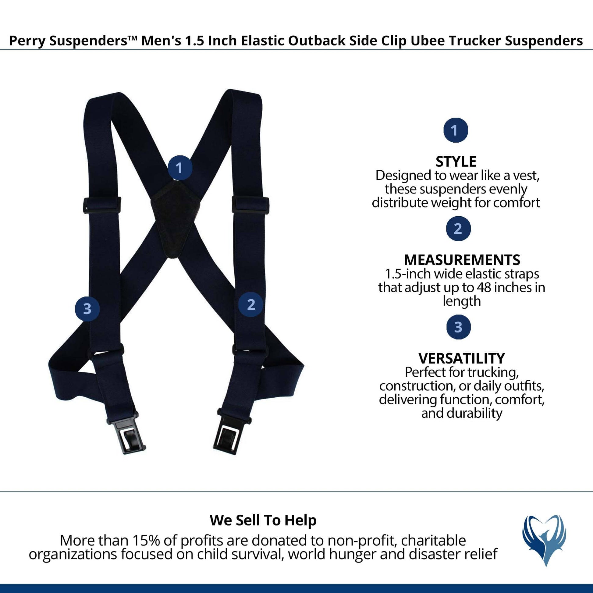 Perry Suspenders™ Men's 1.5 Inch Elastic Outback Ubee Trucker Suspenders - Navy