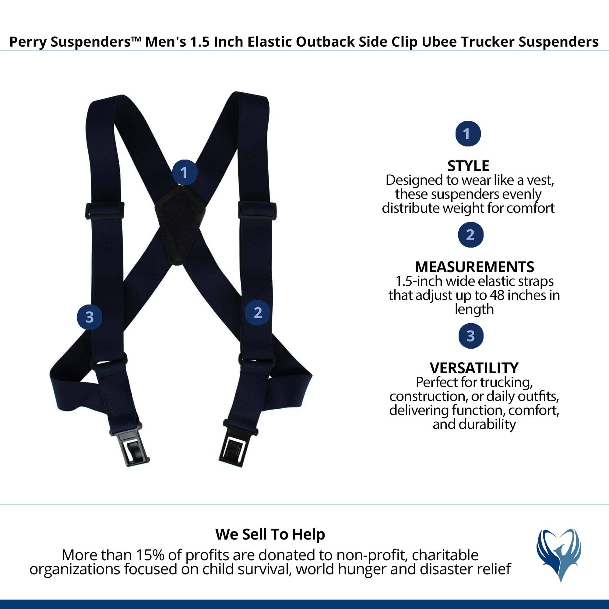 Perry Suspenders™ Men's 1.5 Inch Elastic Outback Ubee Trucker Suspenders - Navy