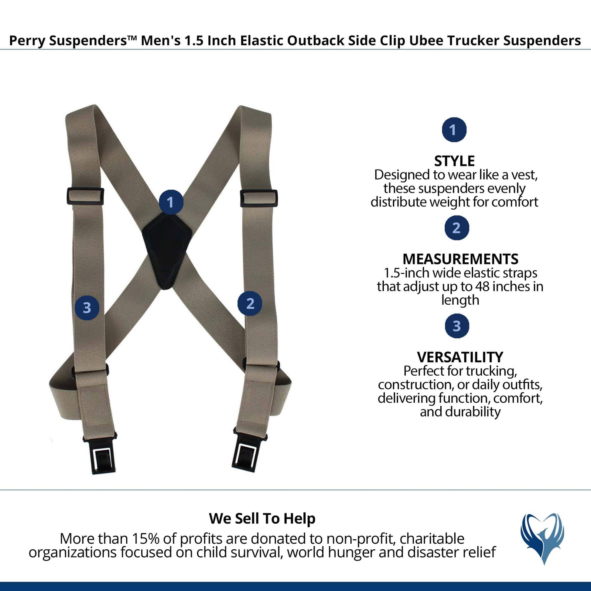 Perry Suspenders™ Men's 1.5 Inch Elastic Outback Ubee Trucker Suspenders - Tan