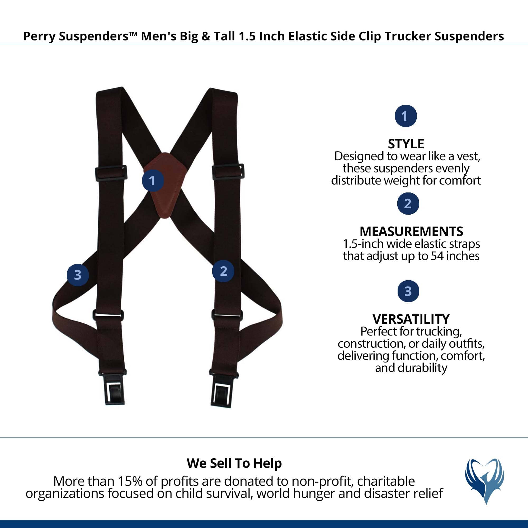 Perry Suspenders™ Men's Big & Tall Elastic Side Clip Trucker Suspenders - Brown