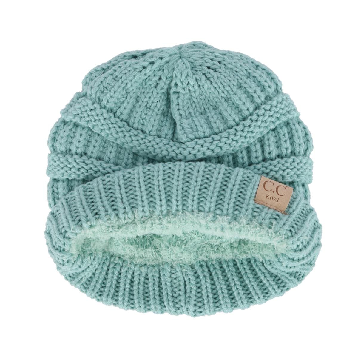 C.C Kids' One Size (2-5) Fuzzy Lined Solid Cable Knit Winter Beanie - Mint