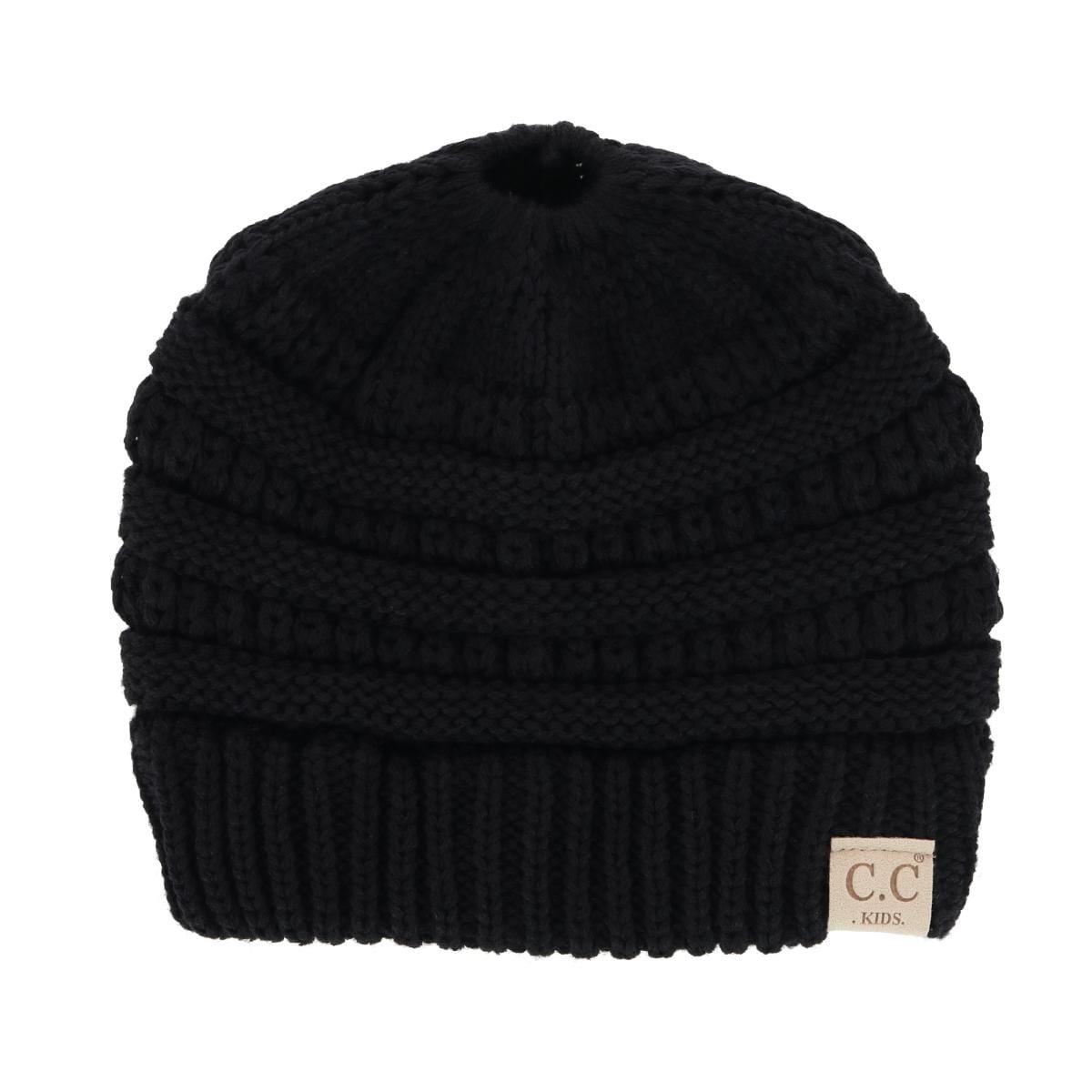 C.C Girl's One Size (2-5) Pony Tail Solid Cable Knit Winter Beanie - Black