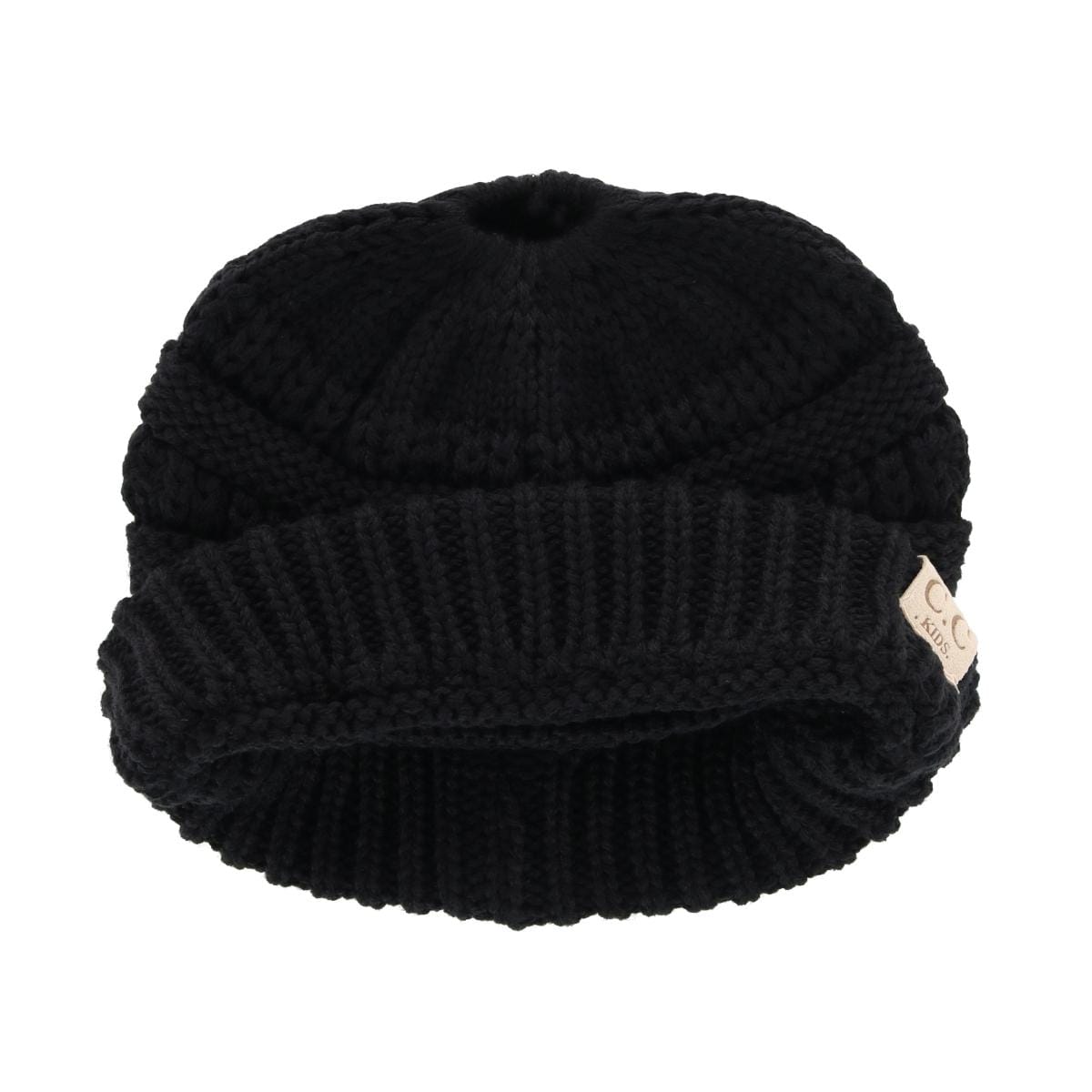 C.C Girl's One Size (2-5) Pony Tail Solid Cable Knit Winter Beanie - Black