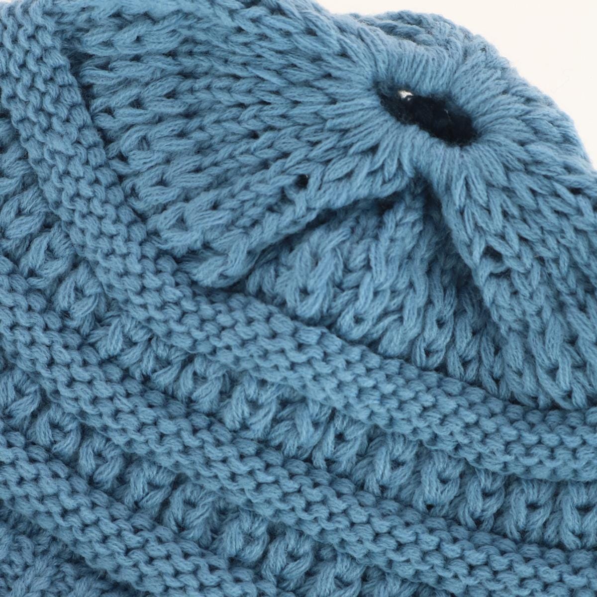 C.C Girl's One Size (2-5) Pony Tail Solid Cable Knit Winter Beanie - Denim