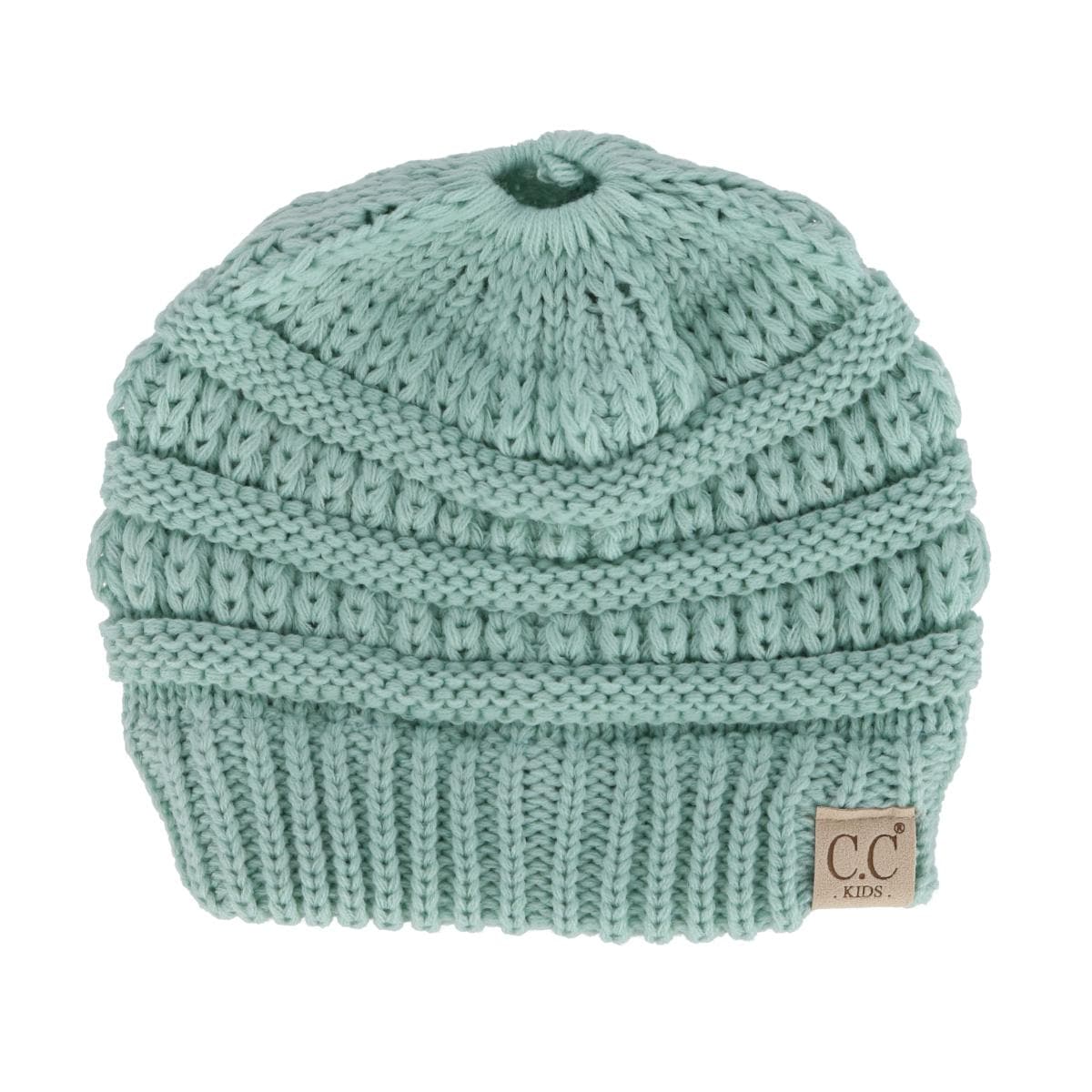 C.C Girl's One Size (2-5) Pony Tail Solid Cable Knit Winter Beanie - Mint