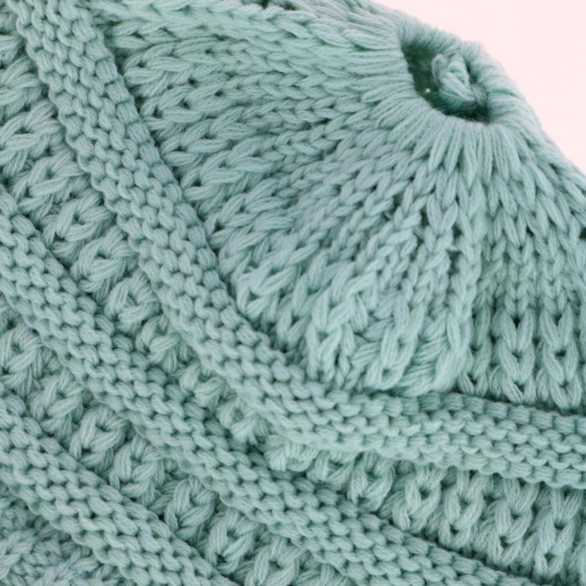 C.C Girl's One Size (2-5) Pony Tail Solid Cable Knit Winter Beanie - Mint