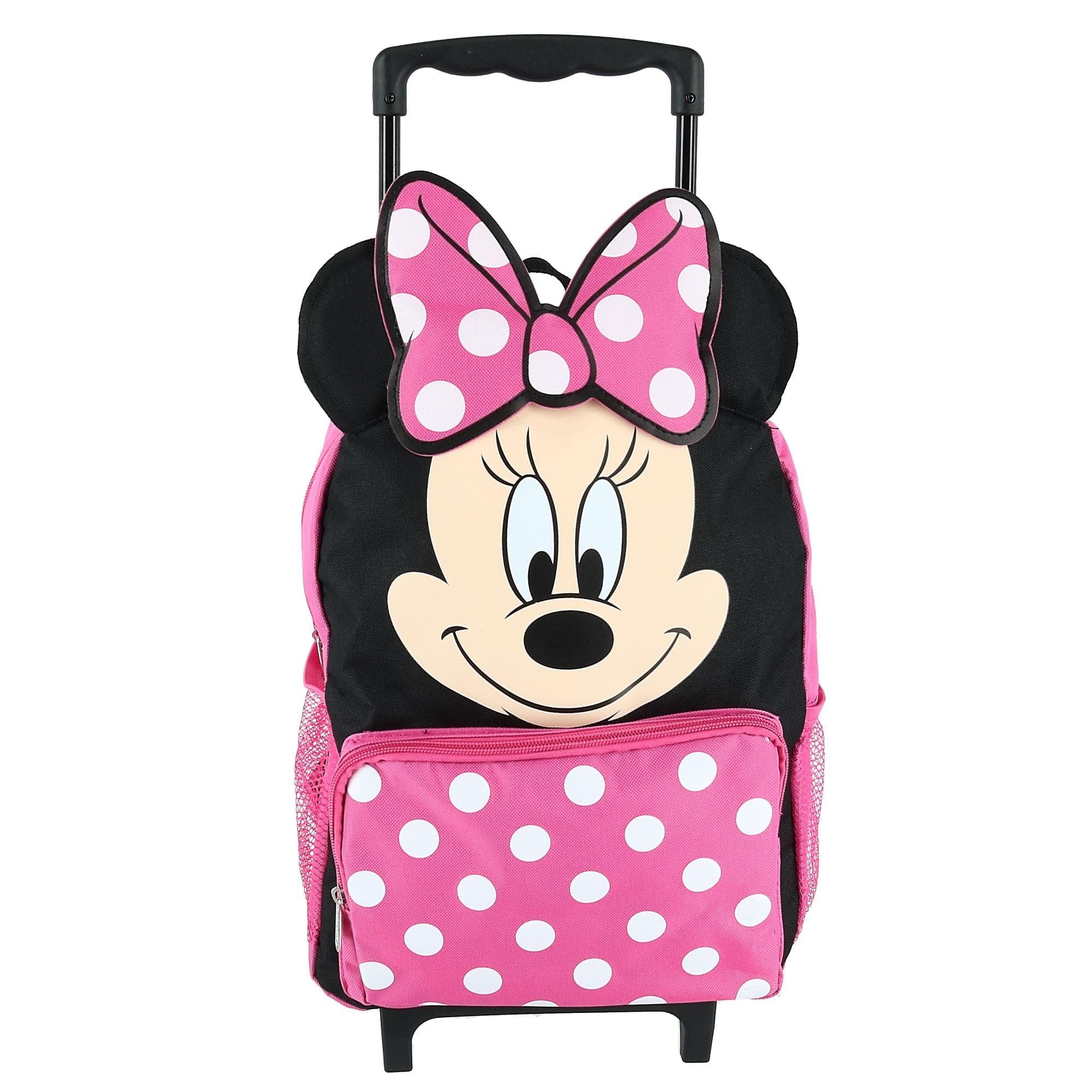 Disney Kids' 14 Inch Big Face Minnie Mouse Rolling Backpack - Pink