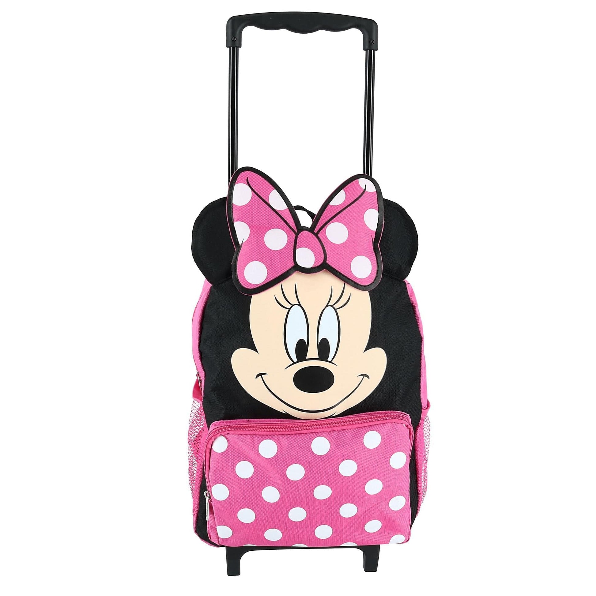 Disney Kids' 14 Inch Big Face Minnie Mouse Rolling Backpack - Pink