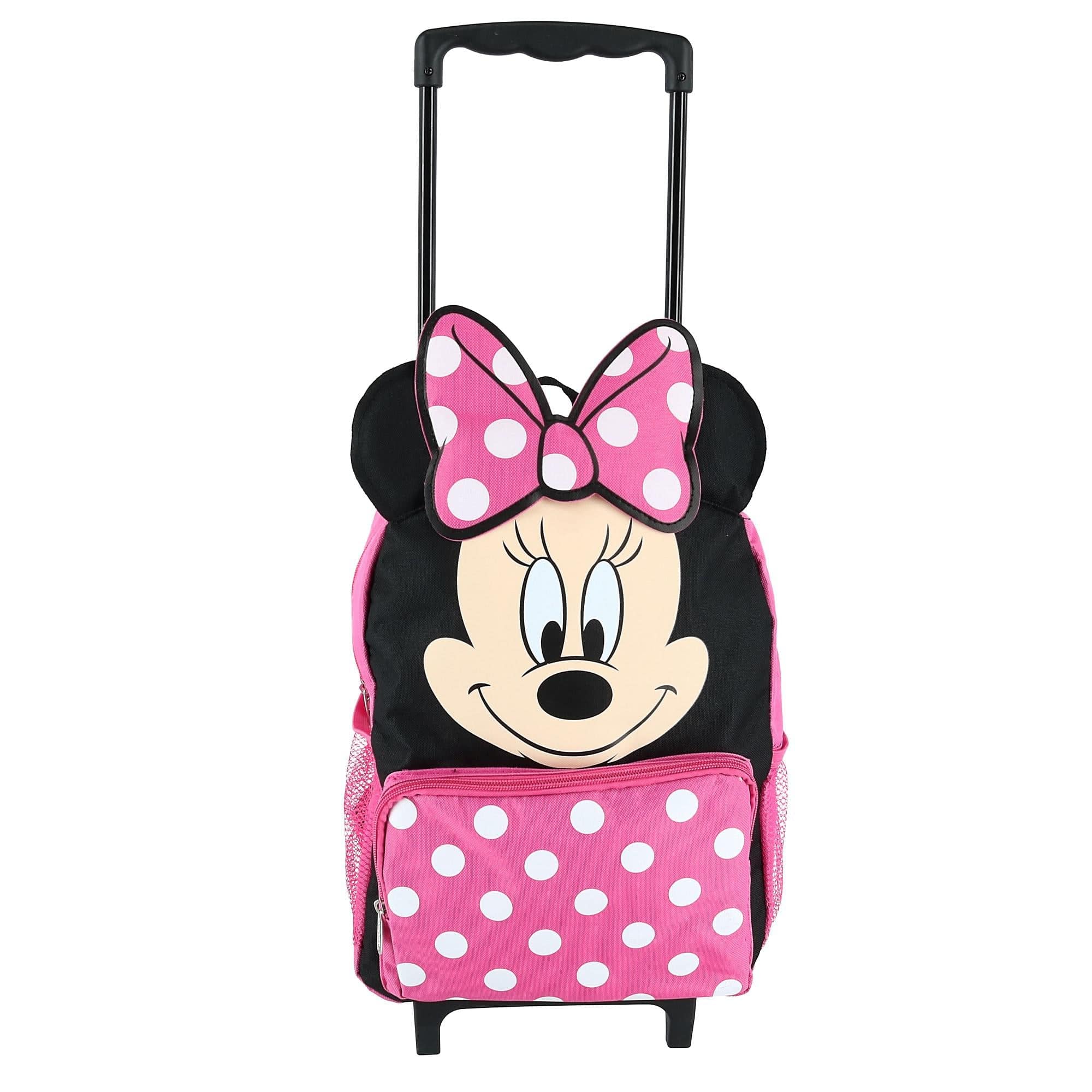 Disney Kids' 14 Inch Big Face Minnie Mouse Rolling Backpack - Pink