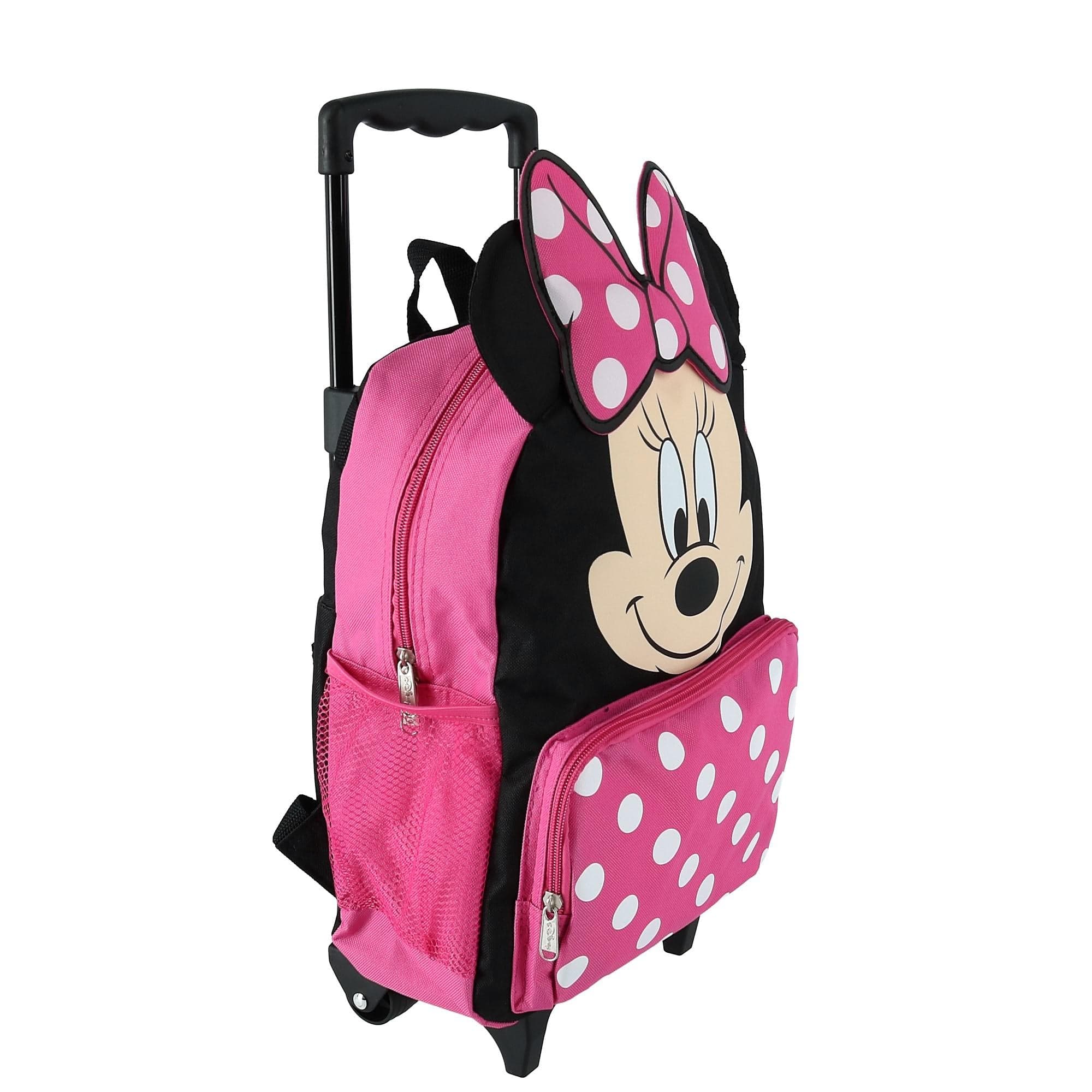 Disney Kids' 14 Inch Big Face Minnie Mouse Rolling Backpack - Pink