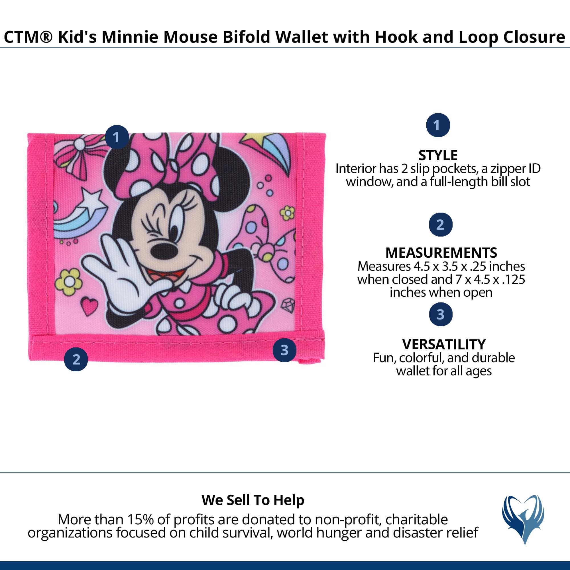CTM® Kid's Minnie Mouse Bifold Wallet with  Hook and Loop Closure - Pink