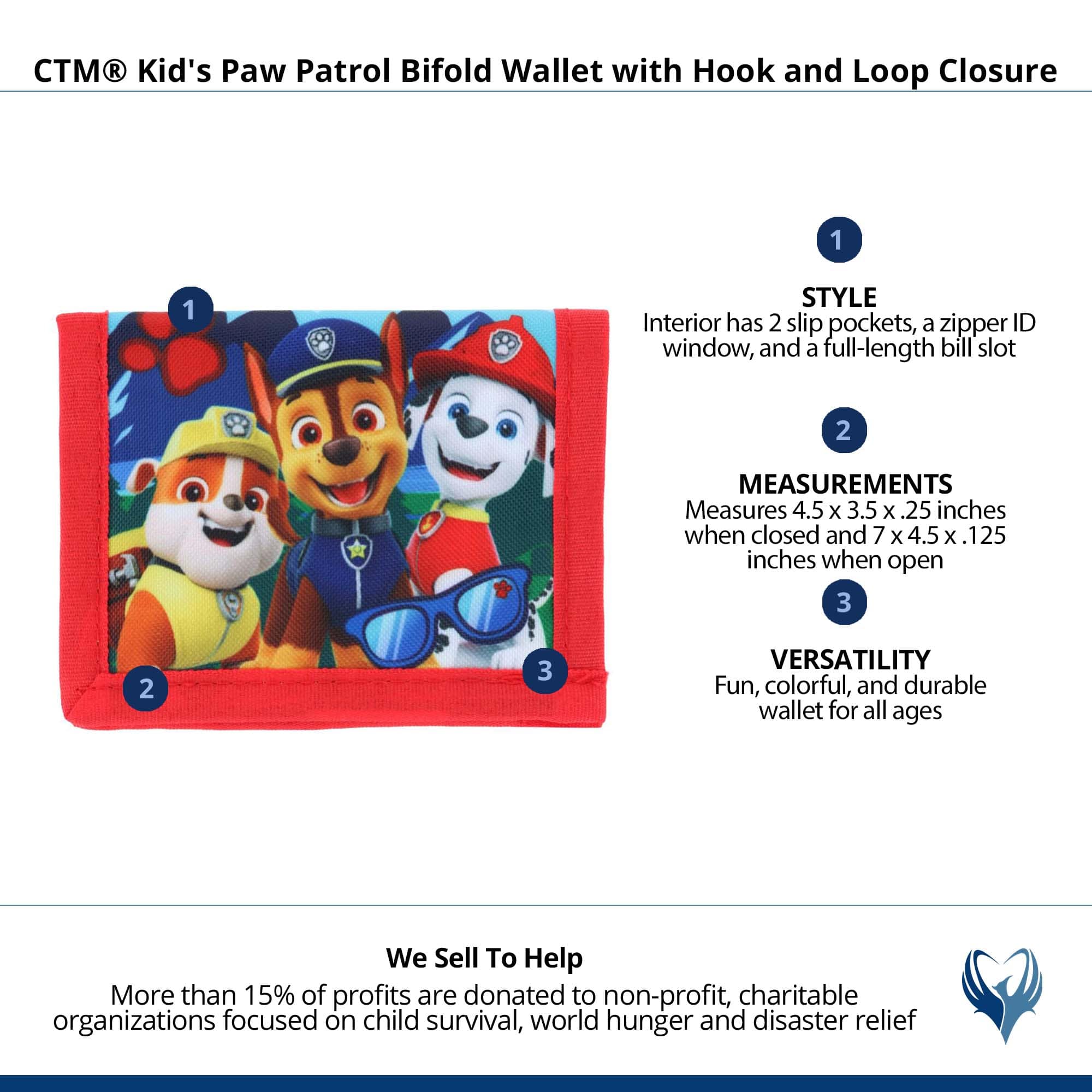 CTM® Kid's Paw Patrol Bifold Wallet with Hook and Loop Closure - Blue