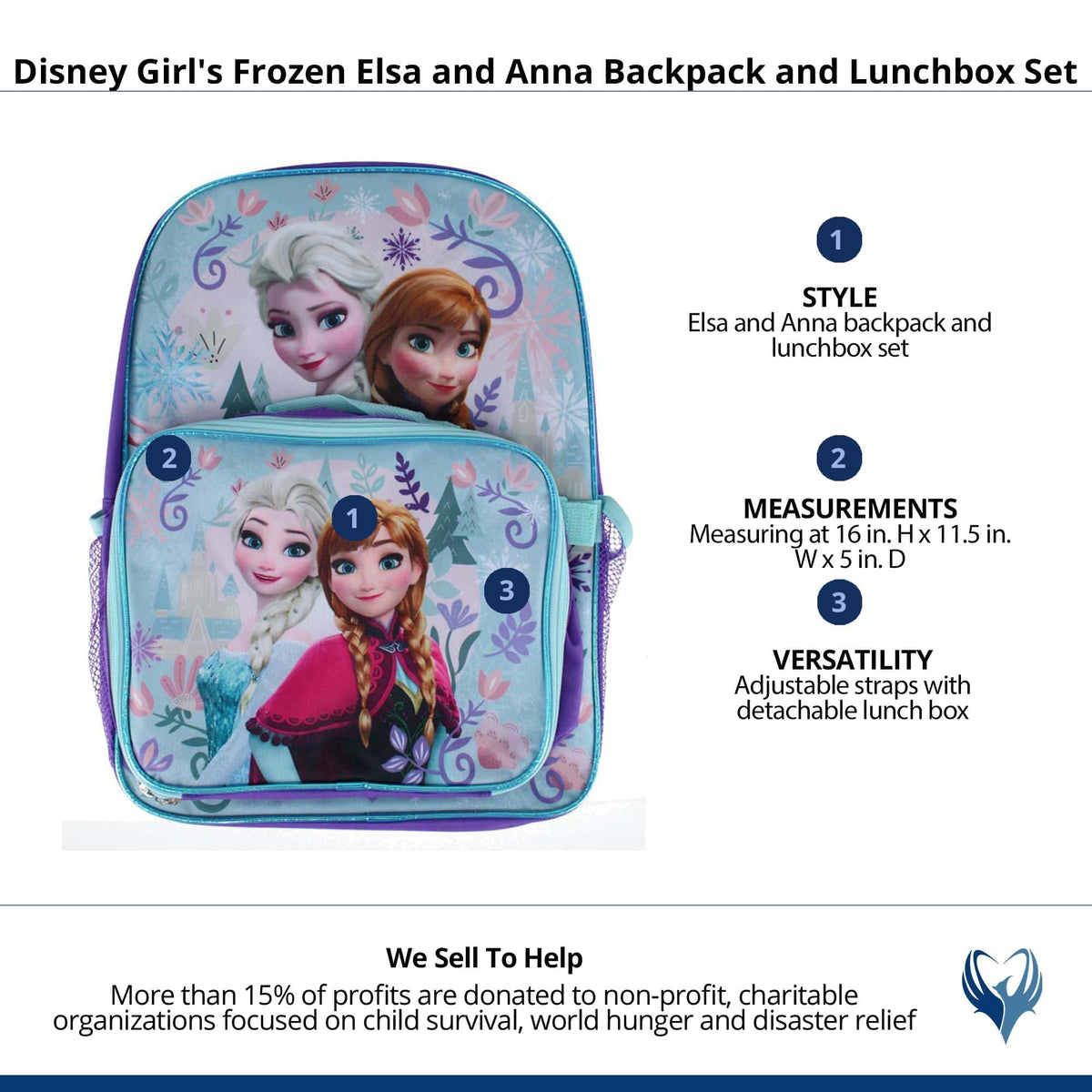 CTM® Girl's Disney Frozen Elsa and Anna Backpack and Lunchbox Set - Purple
