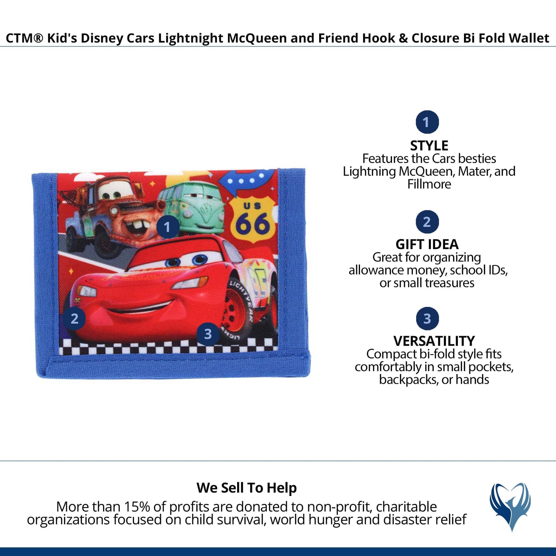 CTM® Kid's Disney Cars Lightning McQueen and Friend Bi Fold Wallet - Red