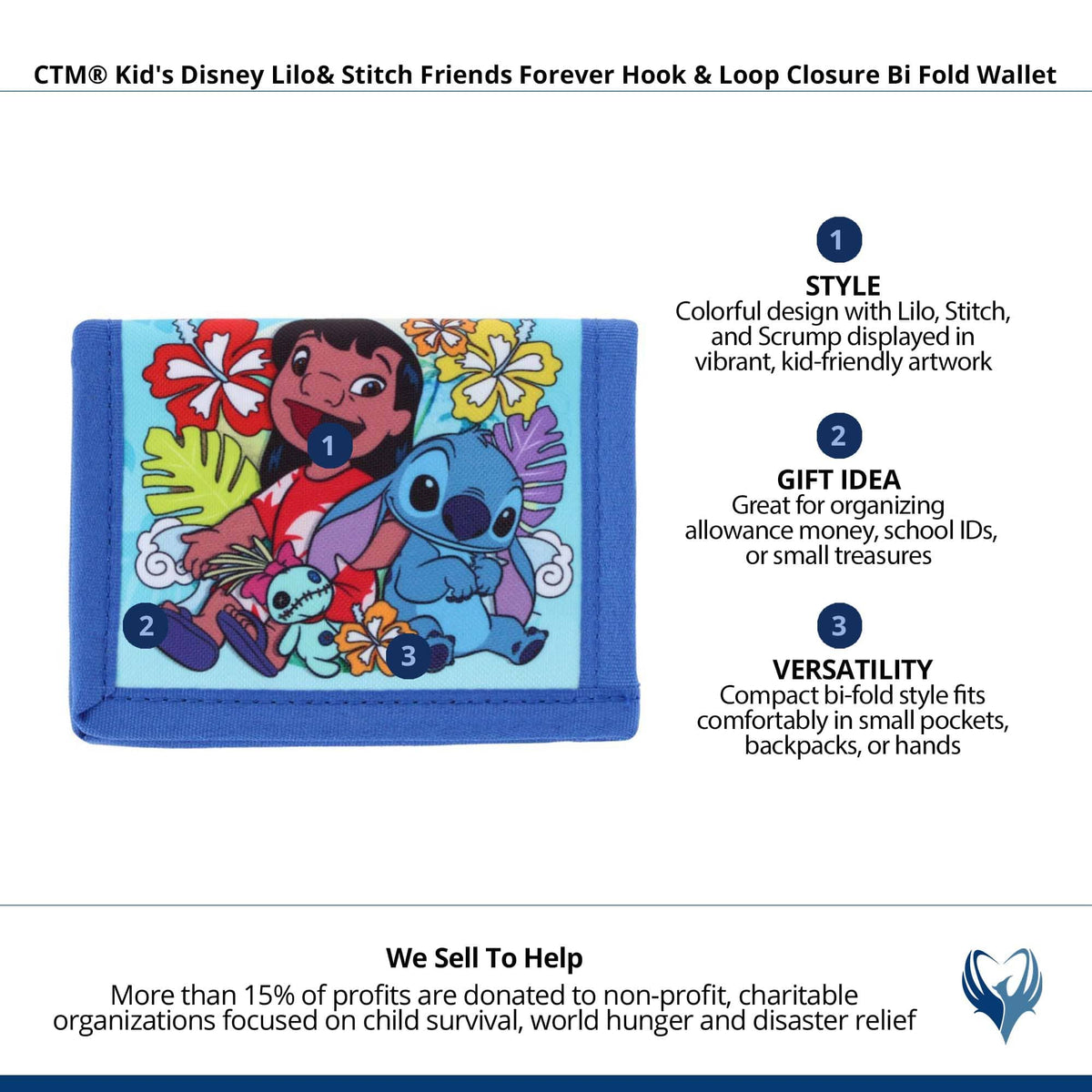 CTM® Kid's Disney Lilo& Stitch Friends Forever Bi Fold Wallet - Blue