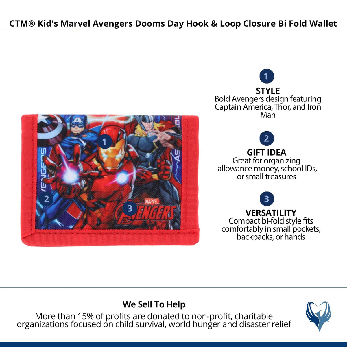 CTM® Kid's Marvel Avengers Dooms Day Hook & Loop Closure Bi Fold Wallet - Black
