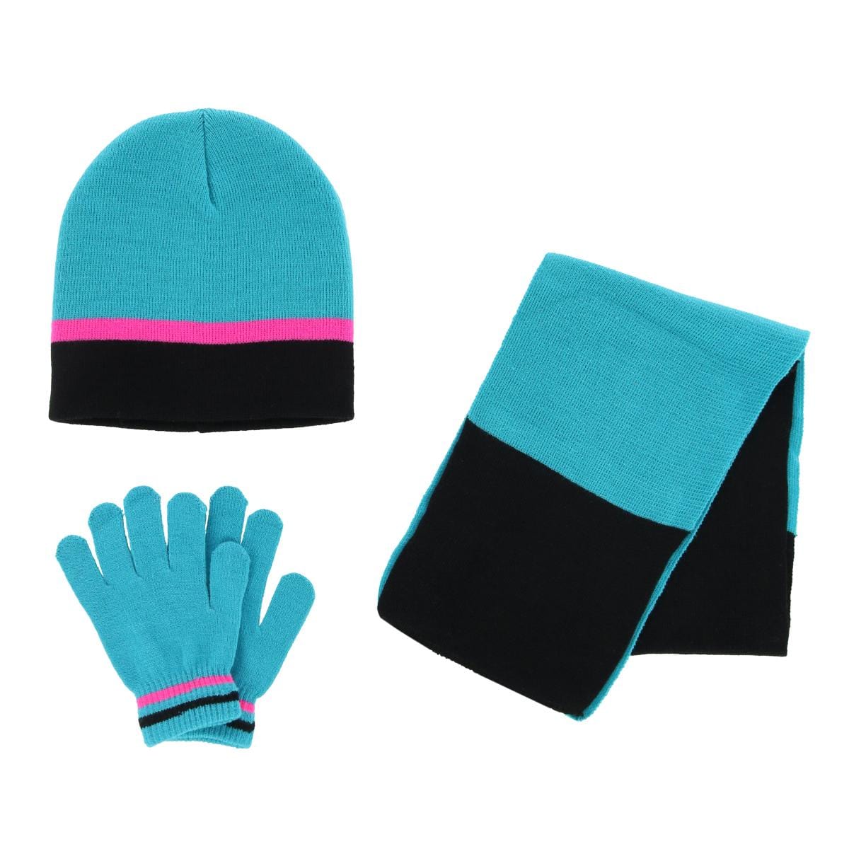 Polar Wear Girl's 3-6 Color Block Winter Beanie Scarf and Gloves Set - Girl's 3-6 Color Block Winter Beanie Scarf and Gloves Set