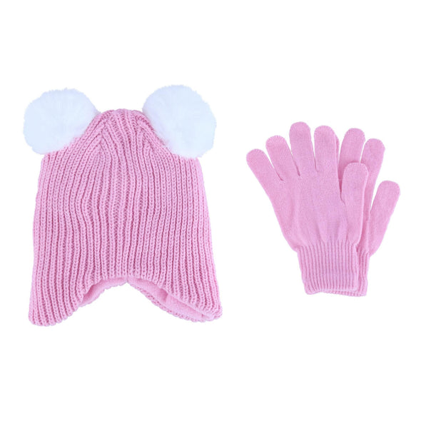 Girl's 3-6 Winter Ribbed Knit Aviator Hat and Glove 2-Piece Set