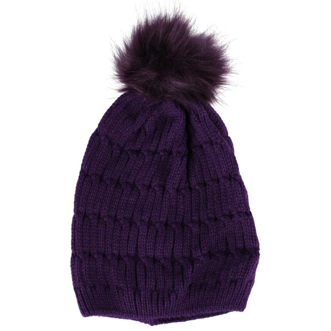 CTM® Women's Knit Beanie Hat with Pom and Matching Gloves Set - Purple