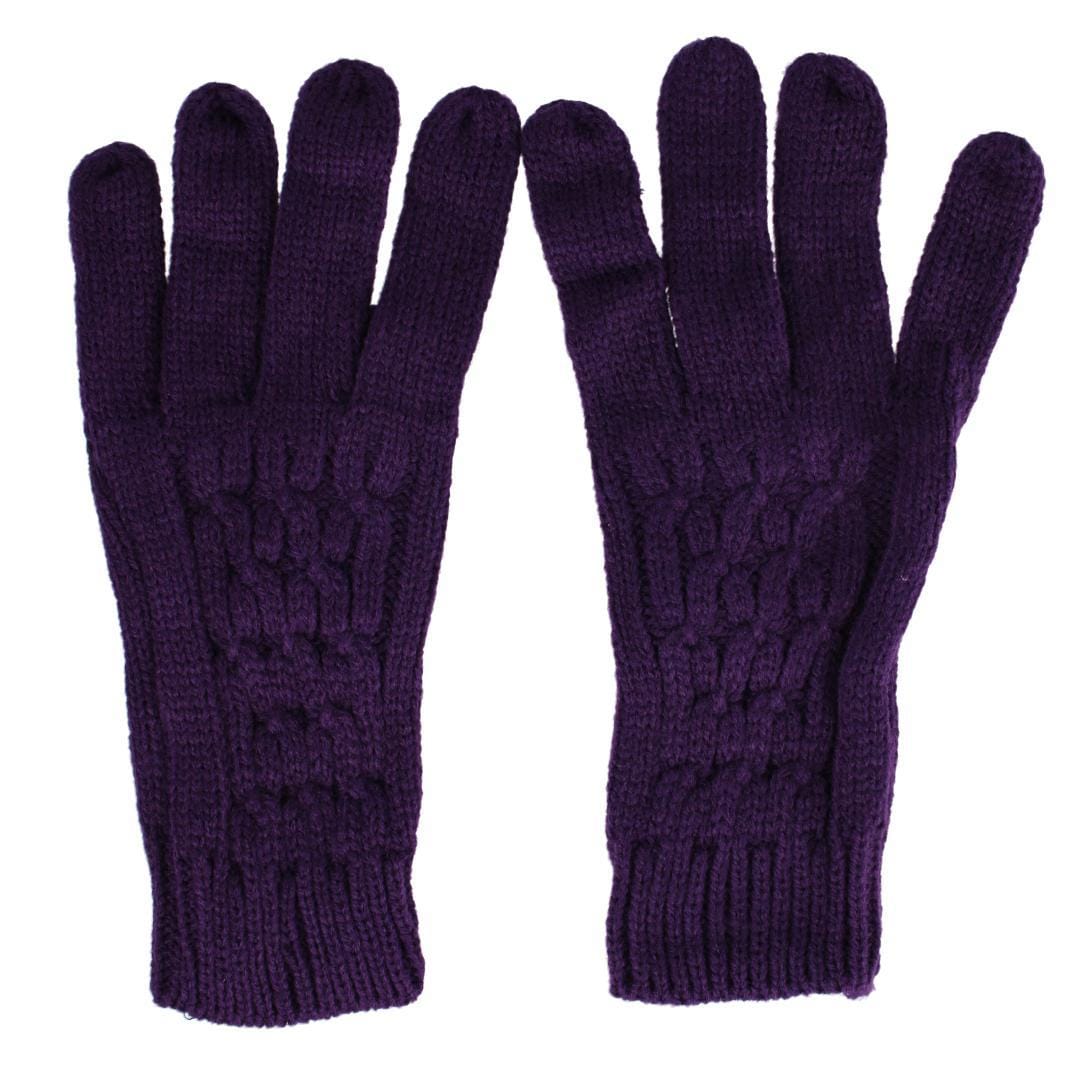 CTM® Women's Knit Beanie Hat with Pom and Matching Gloves Set - Purple