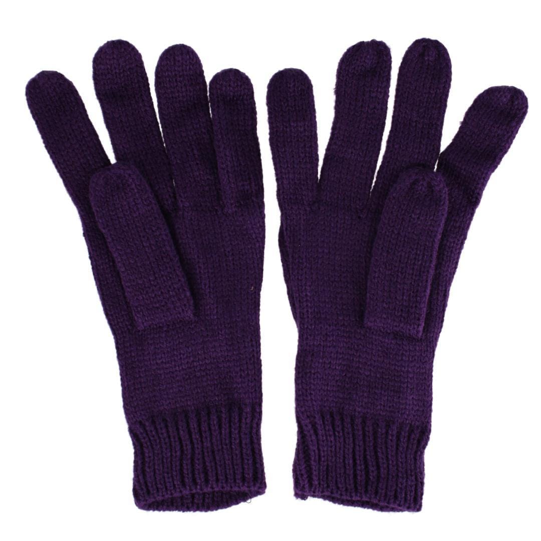 CTM® Women's Knit Beanie Hat with Pom and Matching Gloves Set - Purple