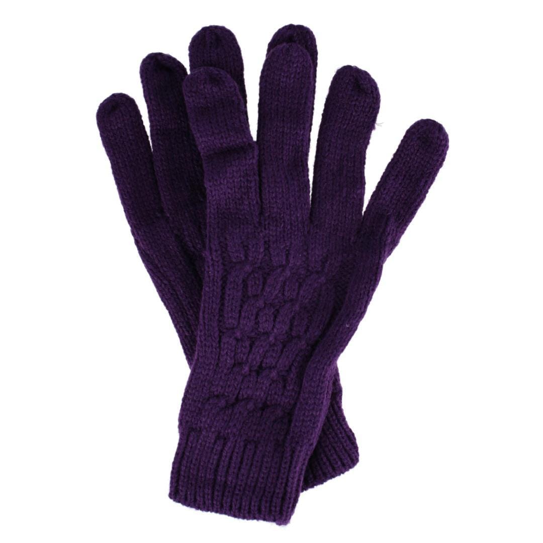 CTM® Women's Knit Beanie Hat with Pom and Matching Gloves Set - Purple
