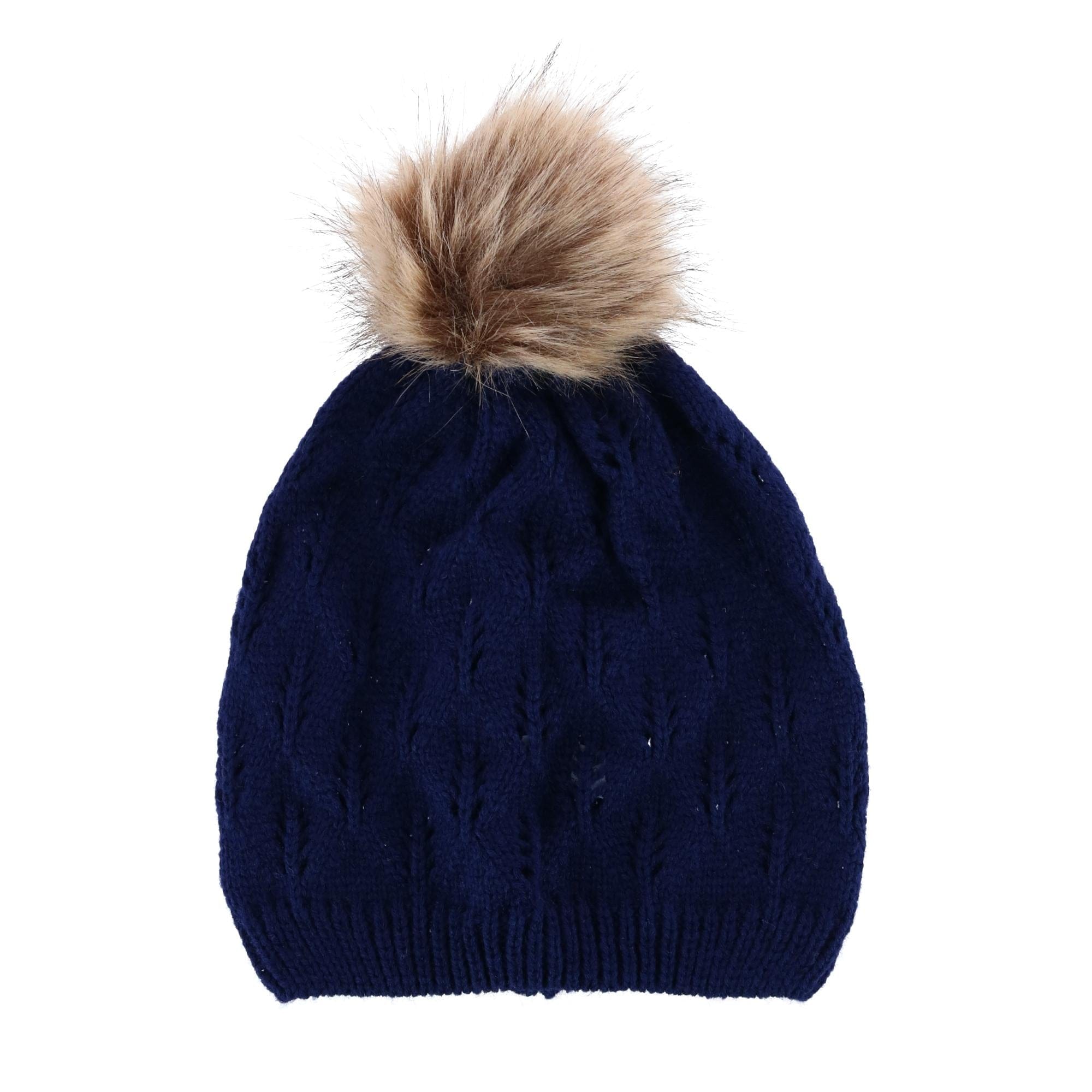 Connex Gear Women's Acrylic Knit Beanie Pom Hat and Infinity Scarf Set - Navy