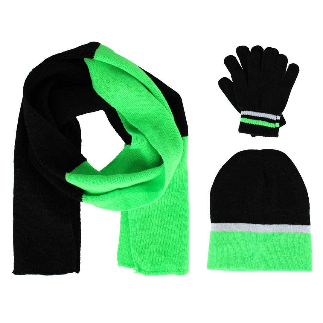 Connex Gear Girl's 8 - 16 Stripe Hat Scarf and Gloves 3 Piece Winter Set - Green