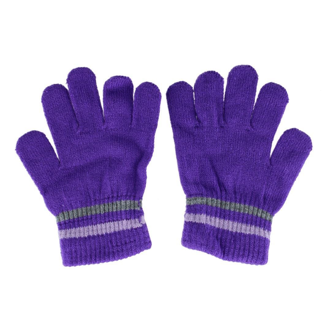 Connex Gear Girl's 8 - 16 Stripe Hat Scarf and Gloves 3 Piece Winter Set - Purple