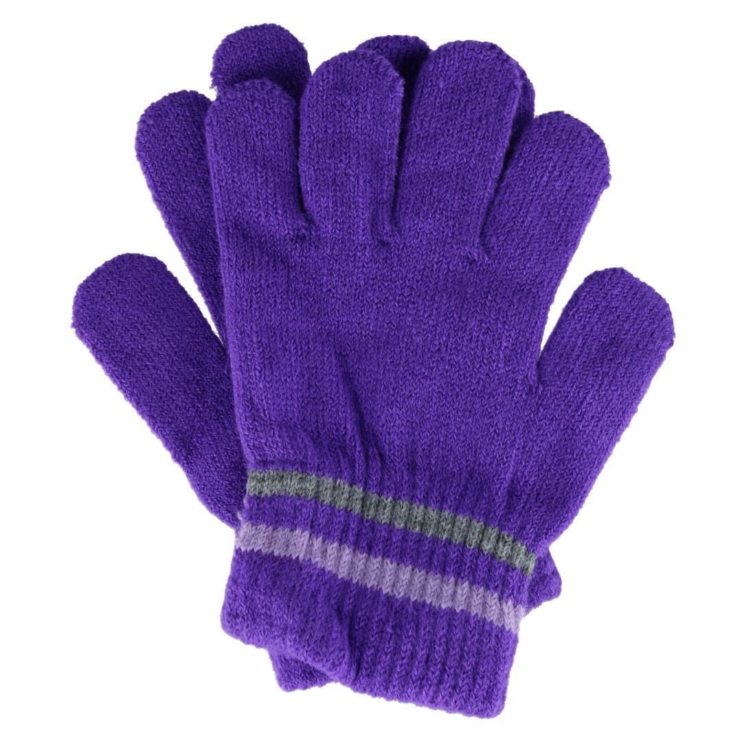 Connex Gear Girl's 8 - 16 Stripe Hat Scarf and Gloves 3 Piece Winter Set - Purple