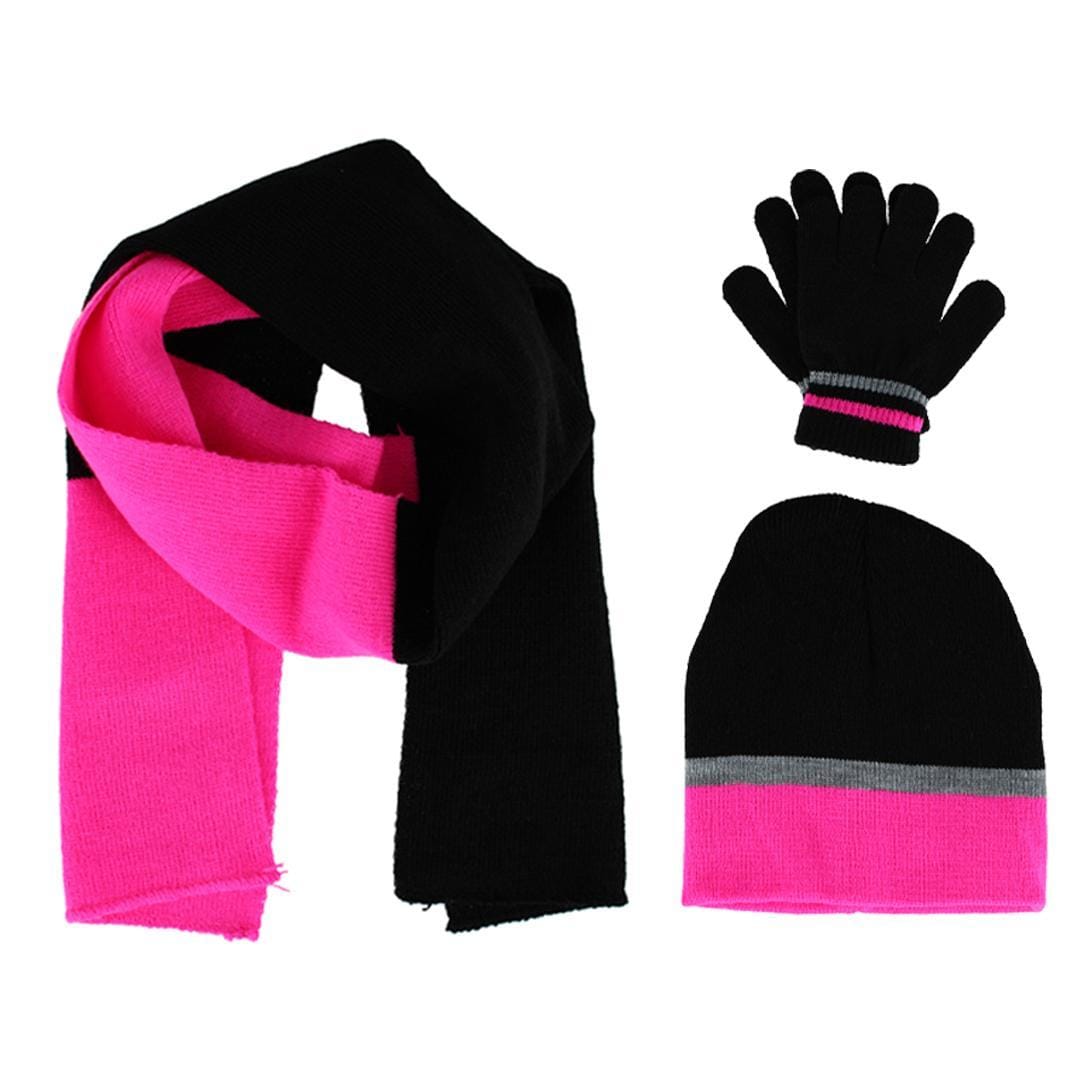 Connex Gear Girl's 8 - 16 Stripe Hat Scarf and Gloves 3 Piece Winter Set - Girl's 8 - 16 Stripe Hat Scarf and Gloves 3 Piece Winter Set