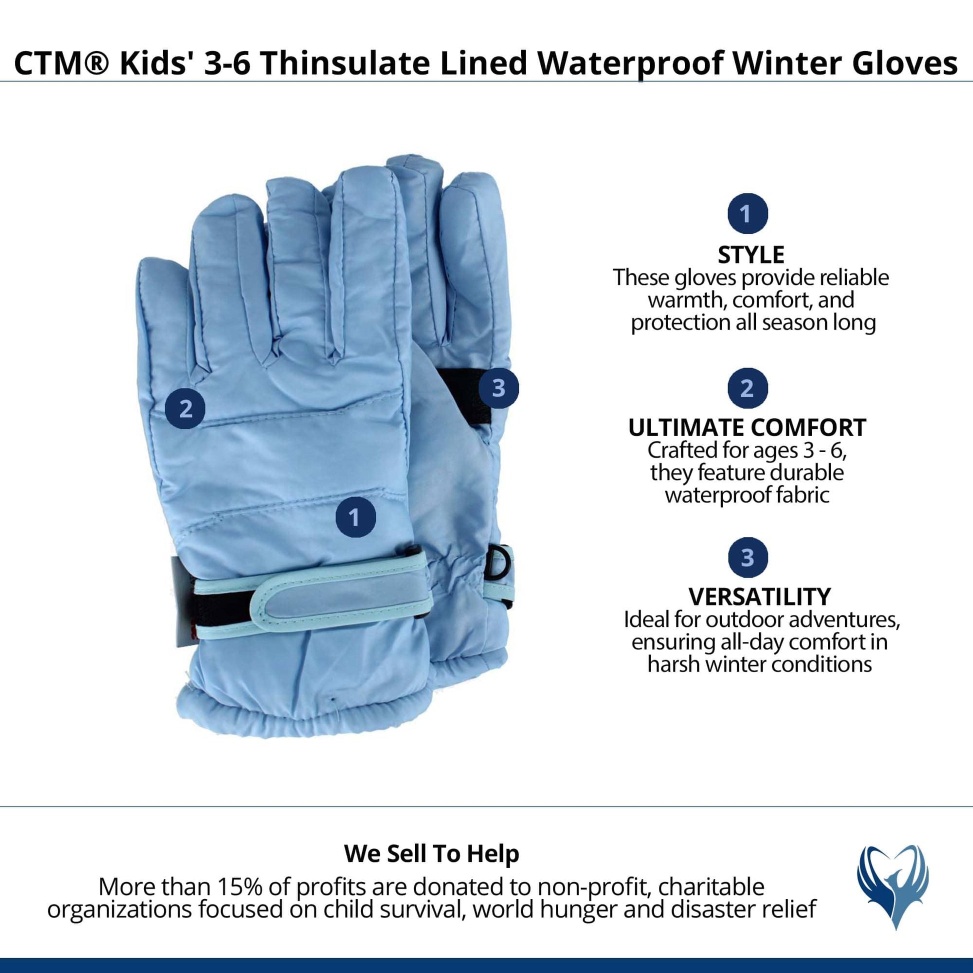 CTM® Kids' 3-6 Thinsulate Lined Waterproof Winter Gloves - Blue
