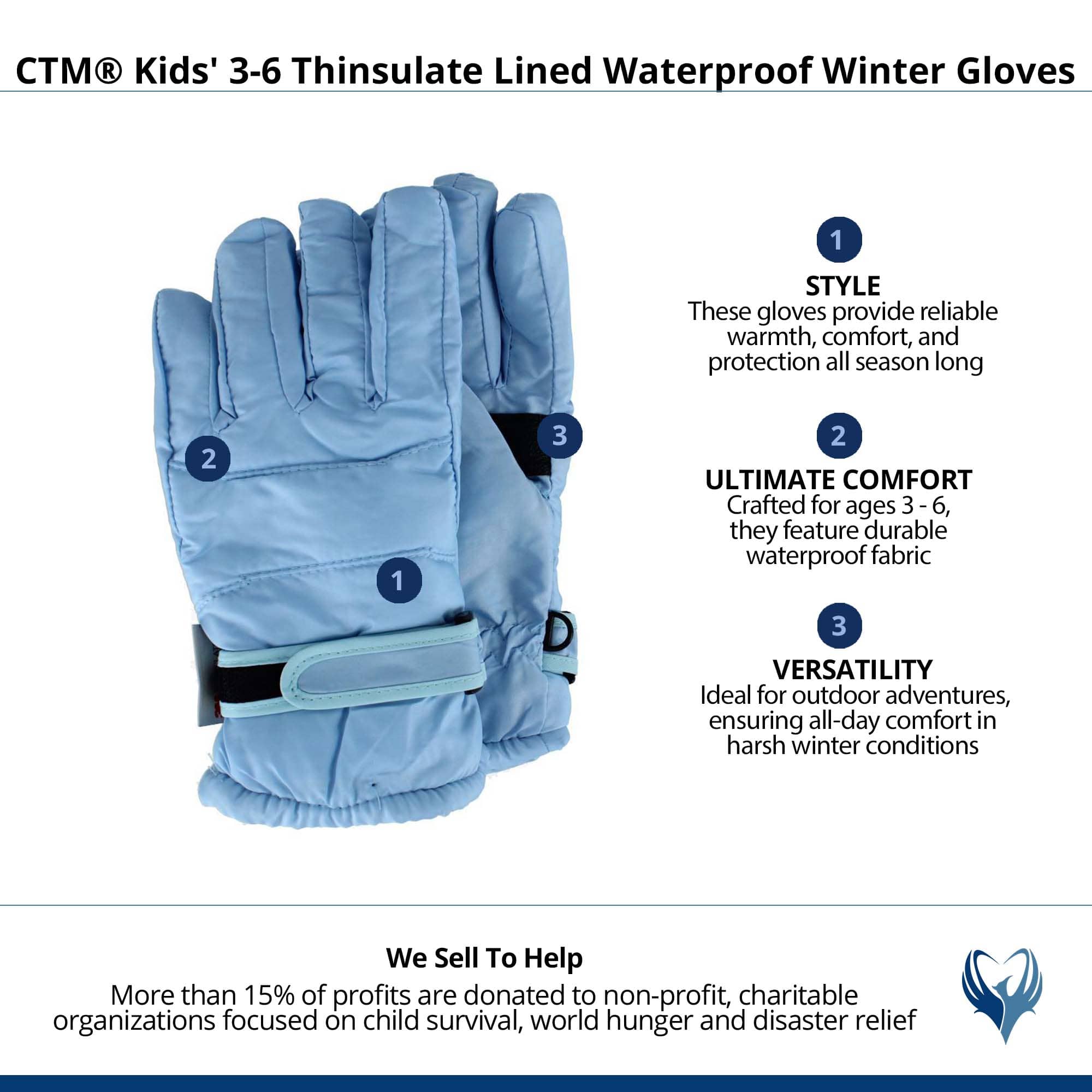CTM® Kids' 3-6 Thinsulate Lined Waterproof Winter Gloves - Blue